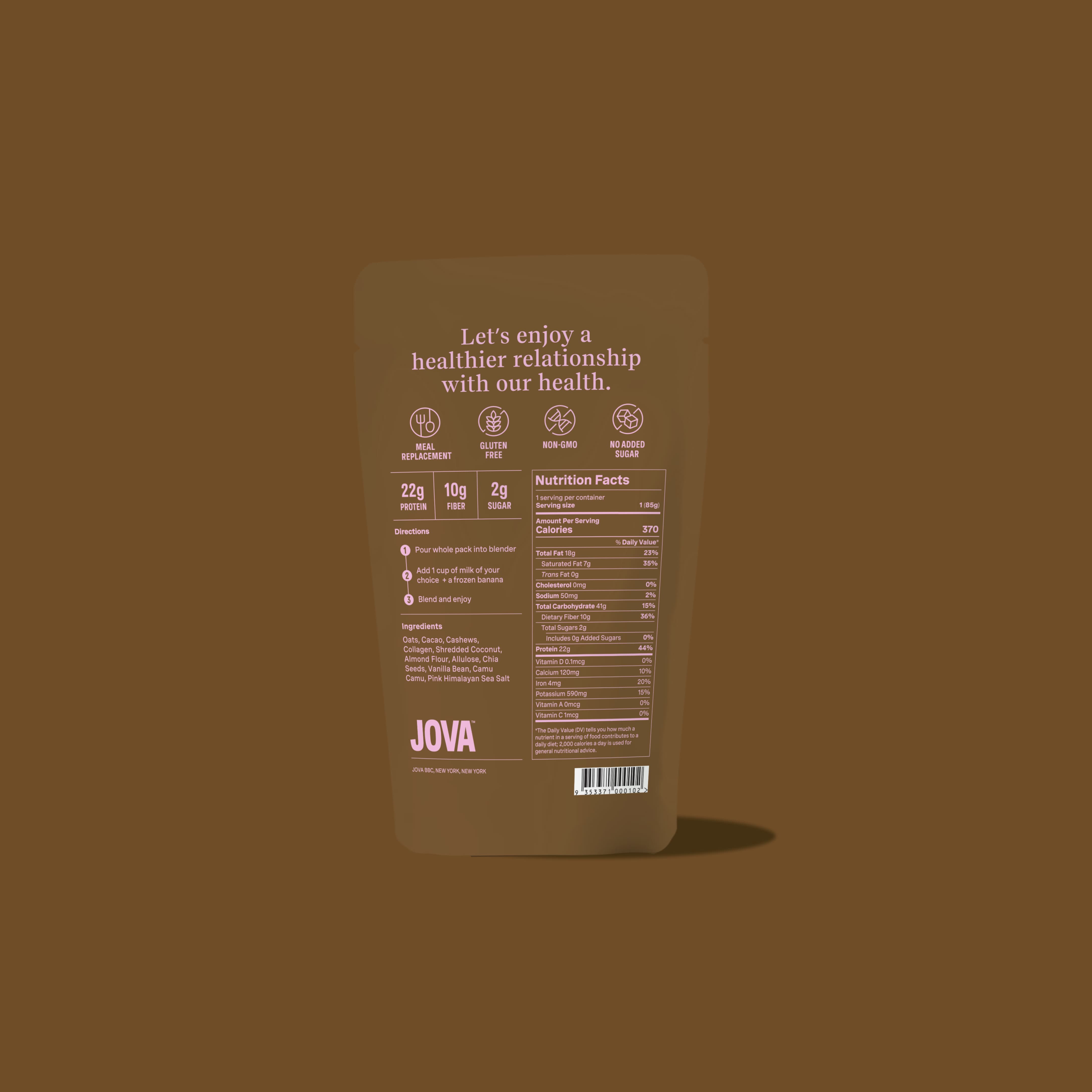 Double Chocolate JOVA Smoothie Kit Back of Pack - Ingredients