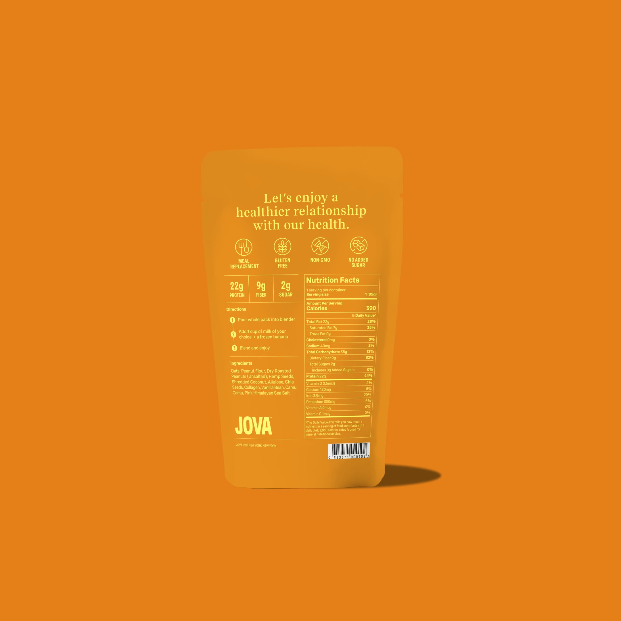 Pistachio JOVA Smoothie Kit Back of Pack - Ingredients