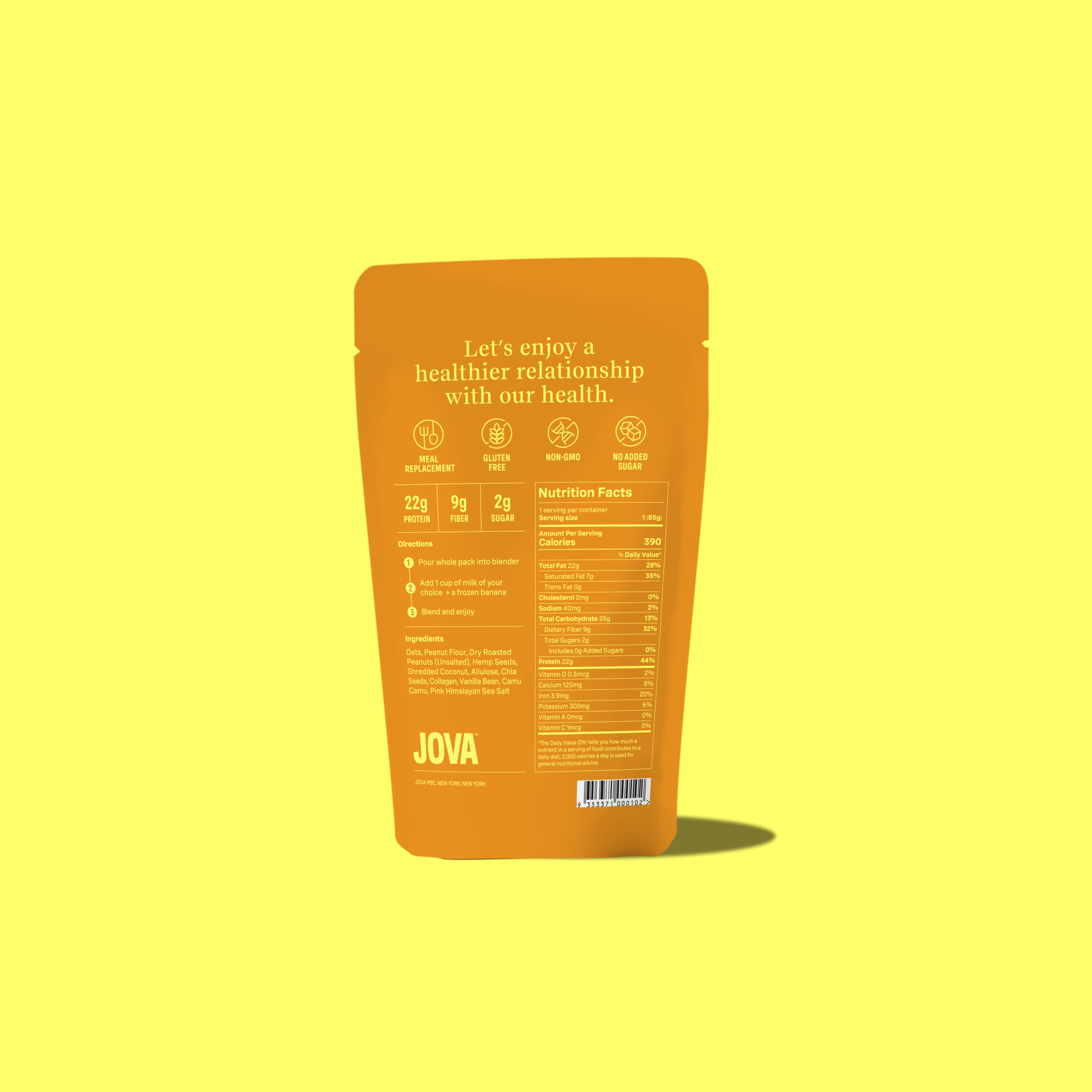 Peanut Butter JOVA Smoothie Kit Back of Pack - Ingredients